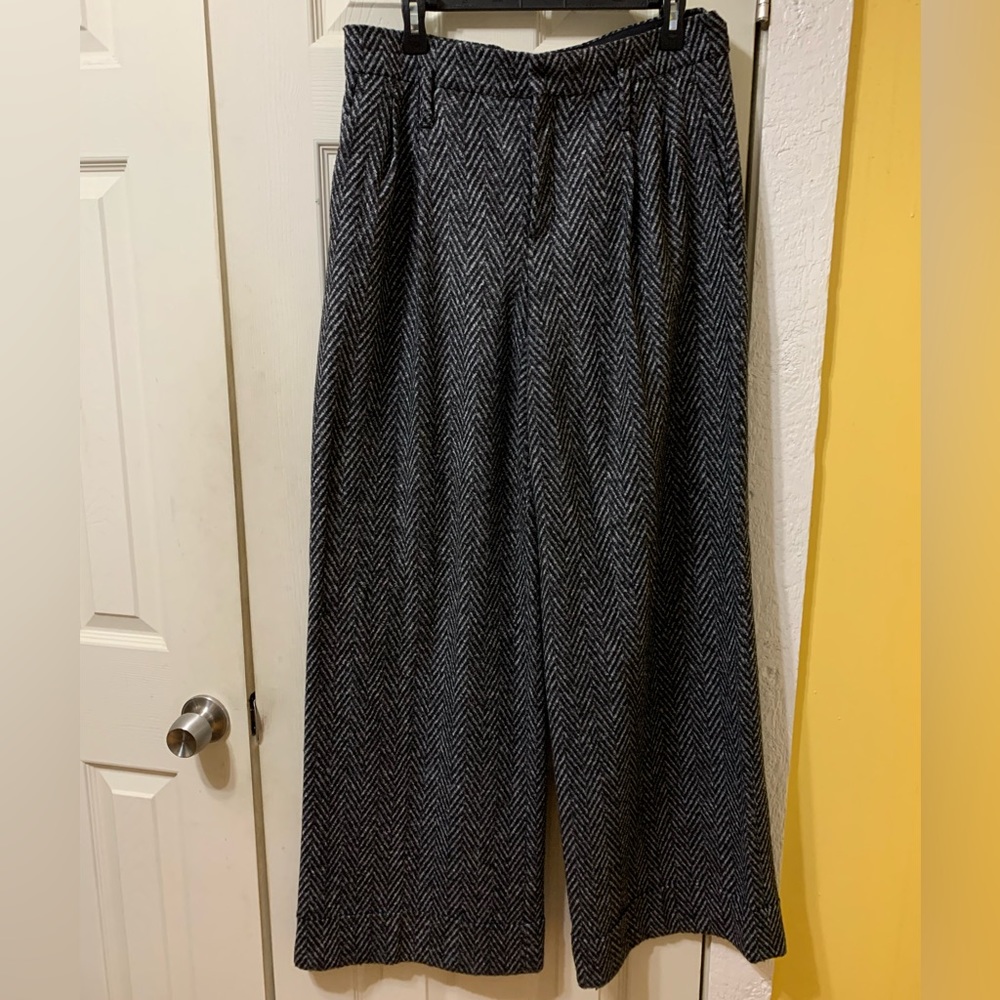 Zara wide leg tweed wool blend high rise pant.